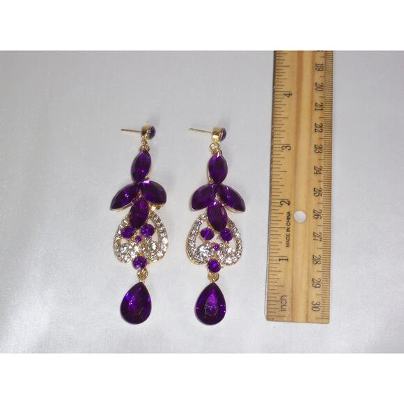 Purple rhinestone necklace set prom party formal evening wedding bridal necklace - Picture 7 of 9